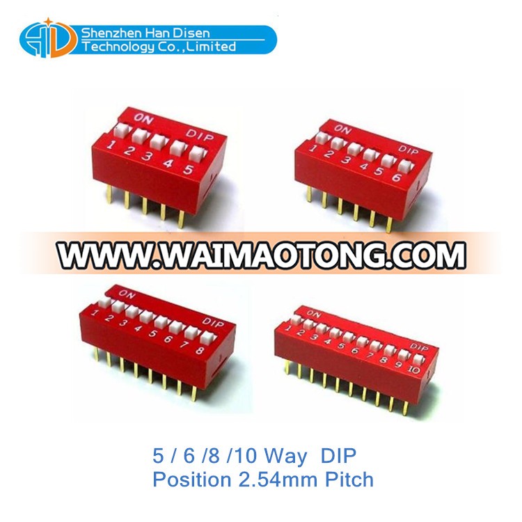 1-12way 2.54mm Pitch 6 Position Slide Style DIP Switches Red